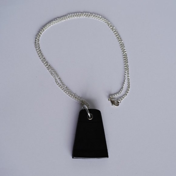 Black Vinyl Record Pendant Cracked with Blue Spark - Picture 2 of 5